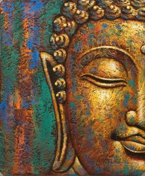 Tête de Bouddha en bronze bouddhisme Peinture à l'huile